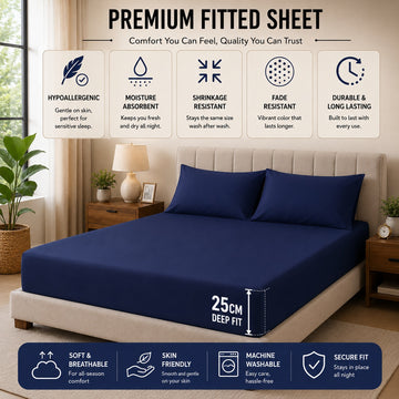 Fitted Sheet 25cm Deep, Double, Navy