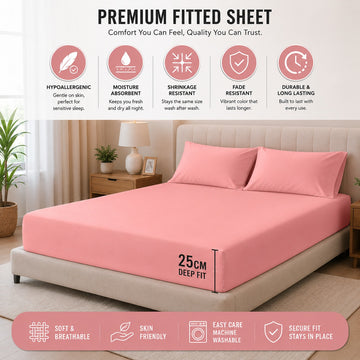 Fitted Sheet 25cm Deep, King, Blush Pink
