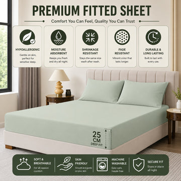 Fitted Sheet 25cm Deep, Single, Green