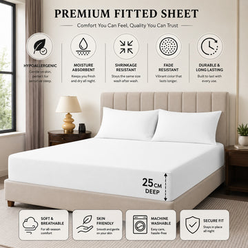 Fitted Sheet 25cm Deep, Single, White