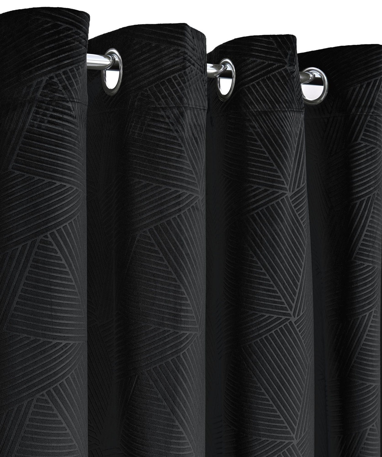 Geometric Velvet Thermal Blackout Curtains Eyelet Ring Top 66x90" Black