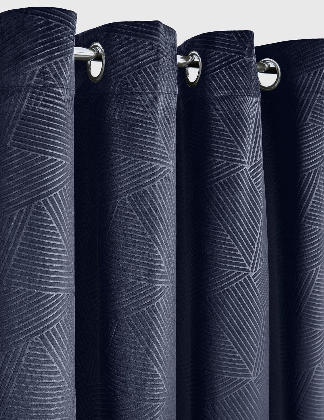 Geometric Velvet Thermal Blackout Curtains Eyelet Ring Top 46x54" Navy