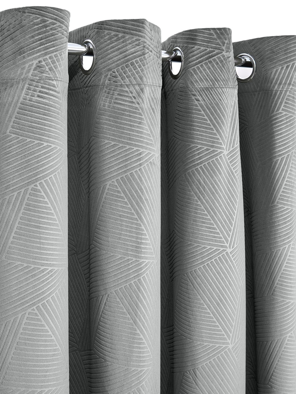 Geometric Velvet Thermal Blackout Curtains Eyelet Ring Top 46x54" Silver Grey