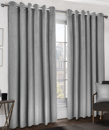 Geometric Velvet Thermal Blackout Curtains Eyelet Ring Top 66x72" Silver Grey
