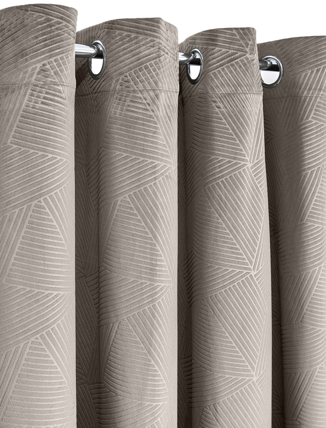 Geometric Velvet Thermal Blackout Curtains Eyelet Ring Top 90x90" Stone