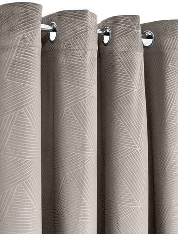 Geometric Velvet Thermal Blackout Curtains Eyelet Ring Top 90x90" Stone