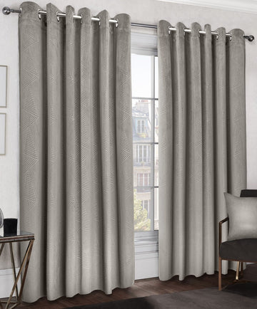 Geometric Velvet Thermal Blackout Curtains Eyelet Ring Top 66x72" Stone
