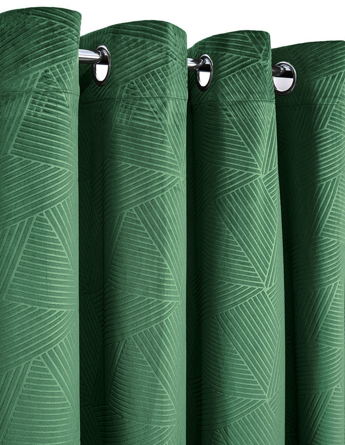 Geometric Velvet Thermal Blackout Curtains Eyelet Ring Top 90x90" Emerald Green