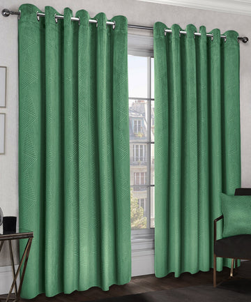 Geometric Velvet Thermal Blackout Curtains Eyelet Ring Top 66x90" Emerald Green