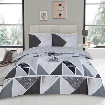 Mila Triangles Marble Stripes Charcoal Grey Double Duvet Cover Set