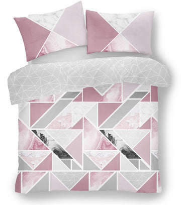 Mila Triangles Marble Stripes Pink King Duvet Cover Set