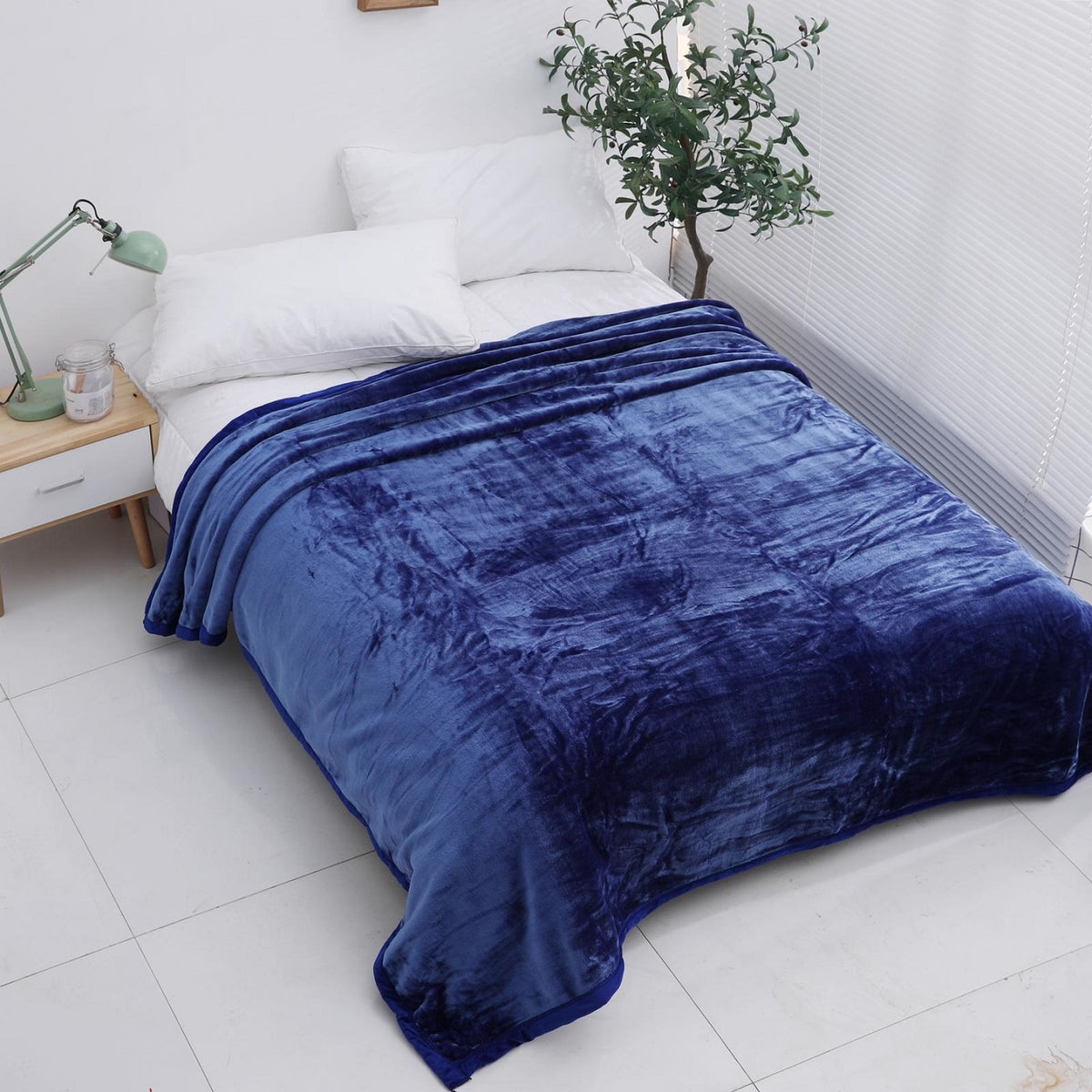 Luxury Mink Faux Fur Throw, Double, Blue