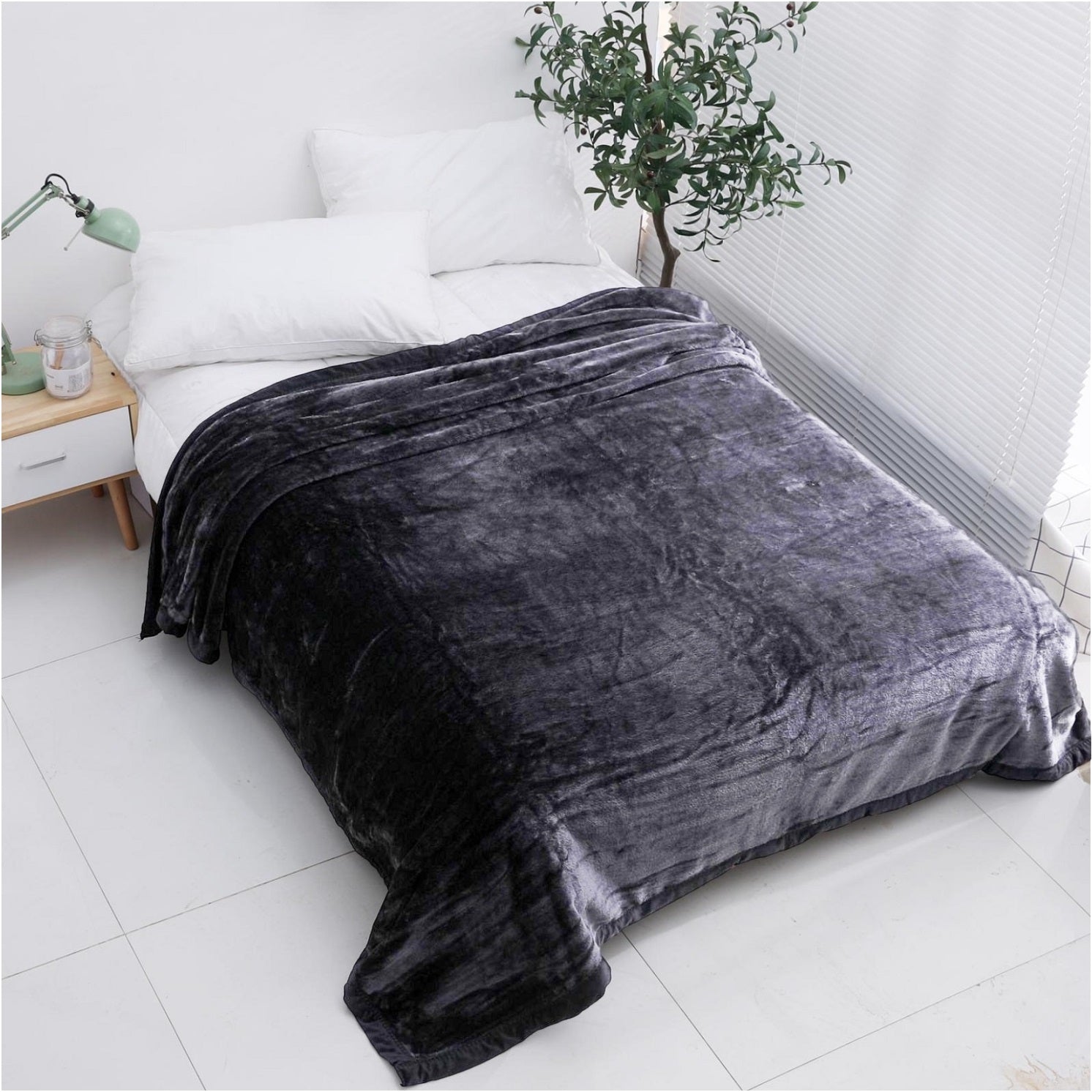 Luxury Mink Faux Fur Throw, King, Charcoal