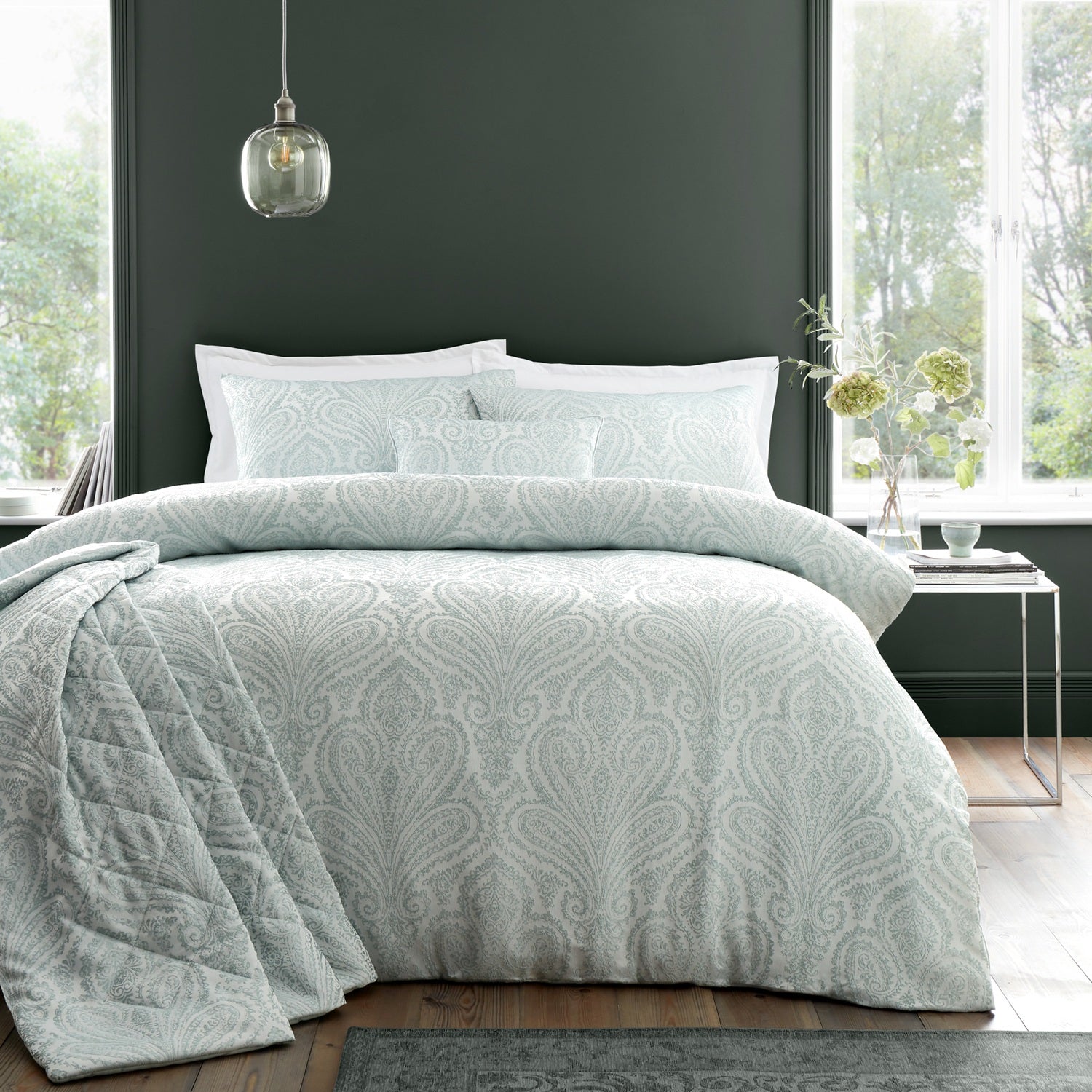 Jacquard Paisley Duvet Cover Set, Super King, Montpellier Green