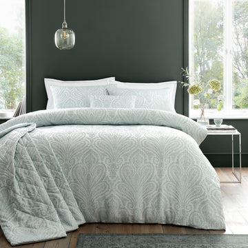 Jacquard Paisley Quilted Bedspread Throwover, Montpellier Green