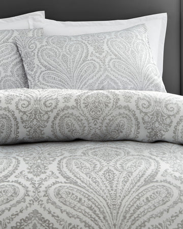 Jacquard Paisley Duvet Cover Set, King, Montpellier Silver Grey