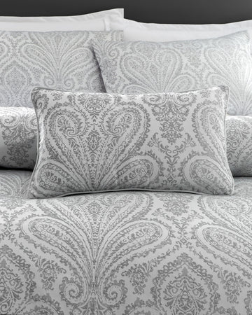 Jacquard Paisley Boudoir Filled Bed Cushion, Montpellier Silver Grey