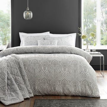 Jacquard Paisley Duvet Cover Set, Double, Montpellier Silver Grey