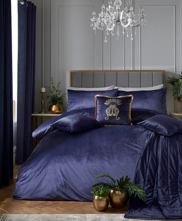 Laurence Llewelyn Bowen Luxury Velvet Super King Duvet Cover Set - Montrose Navy
