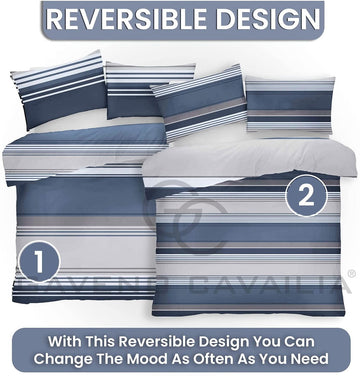 Striped Navy Blue Duvet Cover Luxury Bedding Set - Double