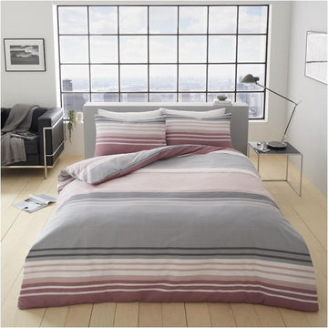 Striped Blush Pink Duvet Cover Luxury Bedding Set - Double