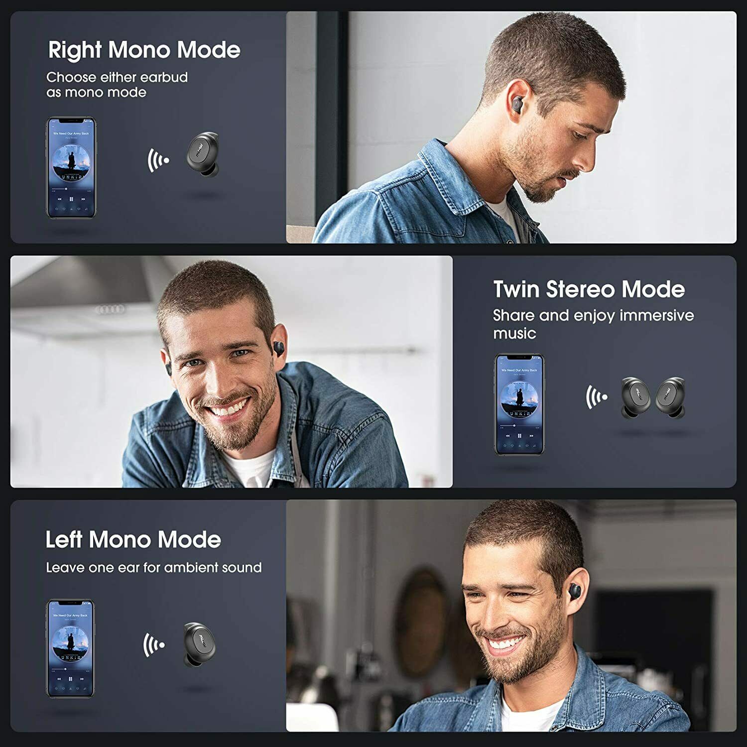 True wireless earbuds with mono mode sale