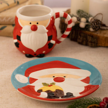 Father Christmas Ceramic Mug Cookie Jar & Dessert Plate Set