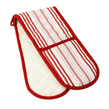 Multi Striped Double Oven Gloves 100% Cotton, Red