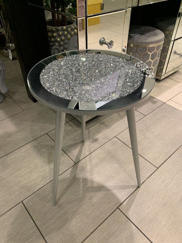 Mirrored Glass MultiCrystal Round Side Table 38x38x55cm