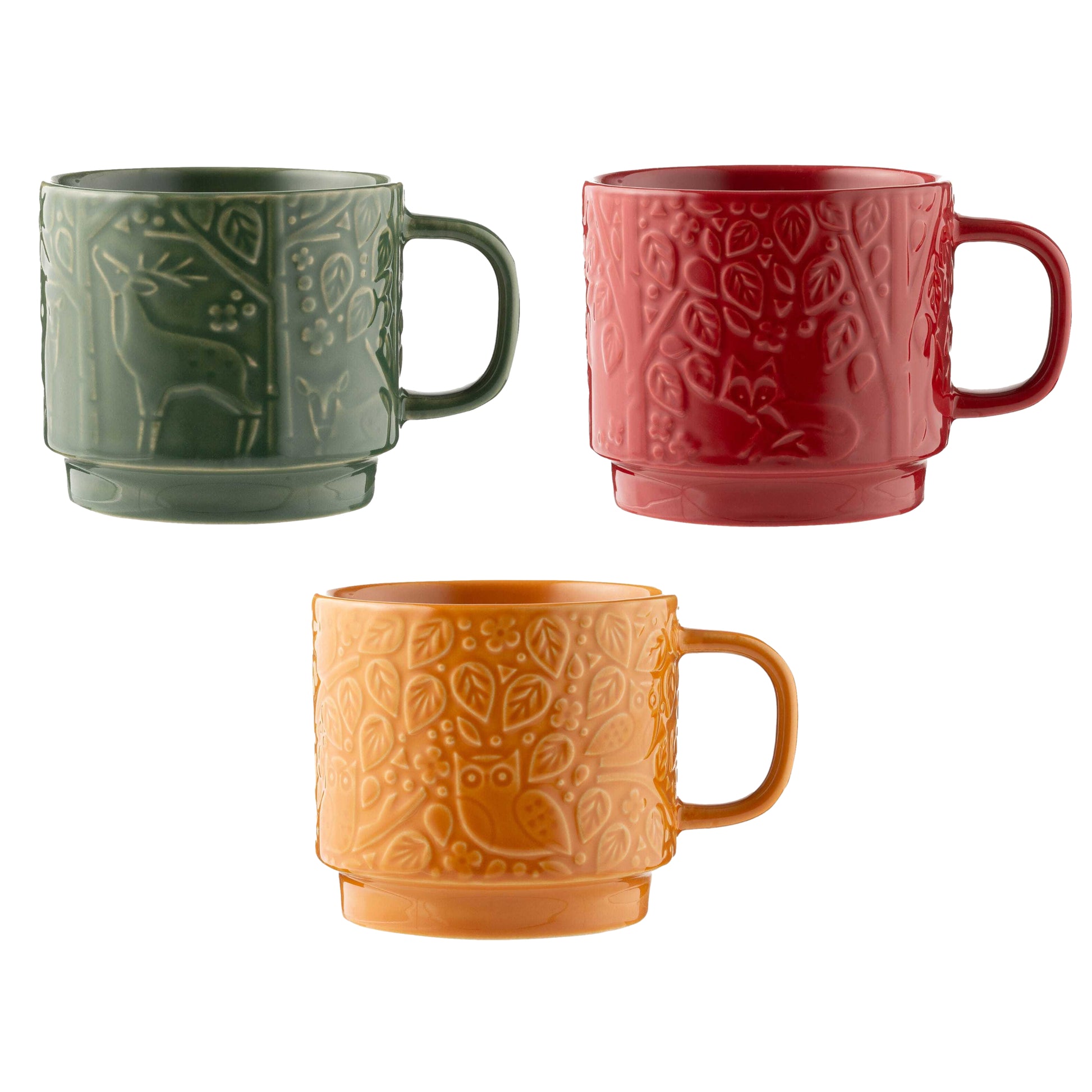 3Pcs 300ml Red Ochre Green Forest Mug