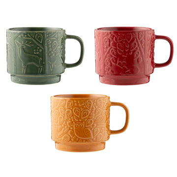 3Pcs 300ml Red Ochre Green Forest Mug