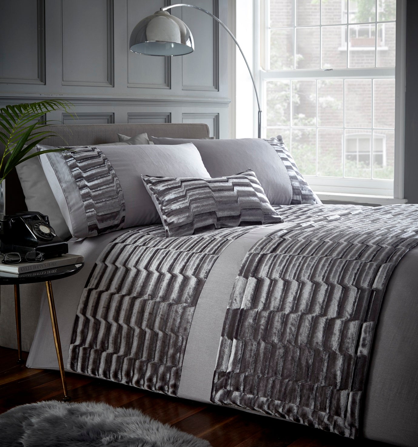 Luxury Velvet Panel Duvet Cover Set, Double, Murray Stone Grey