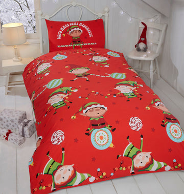 Naughty Elf Christmas Toddler Junior Cot Bed Duvet Cover Set