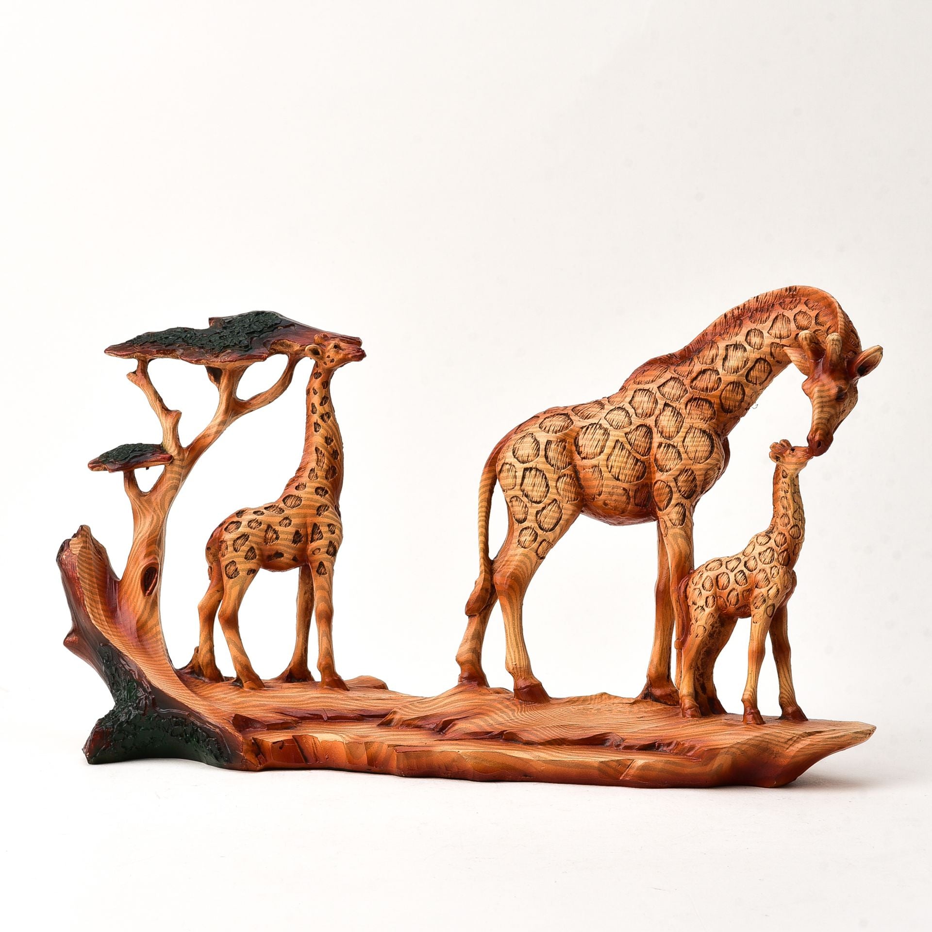 Resin Wood Effect Mother Giraffe & Calves 3D Sculpture Ornament