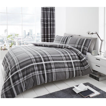 Newton Check Duvet Cover Set, Double, Grey