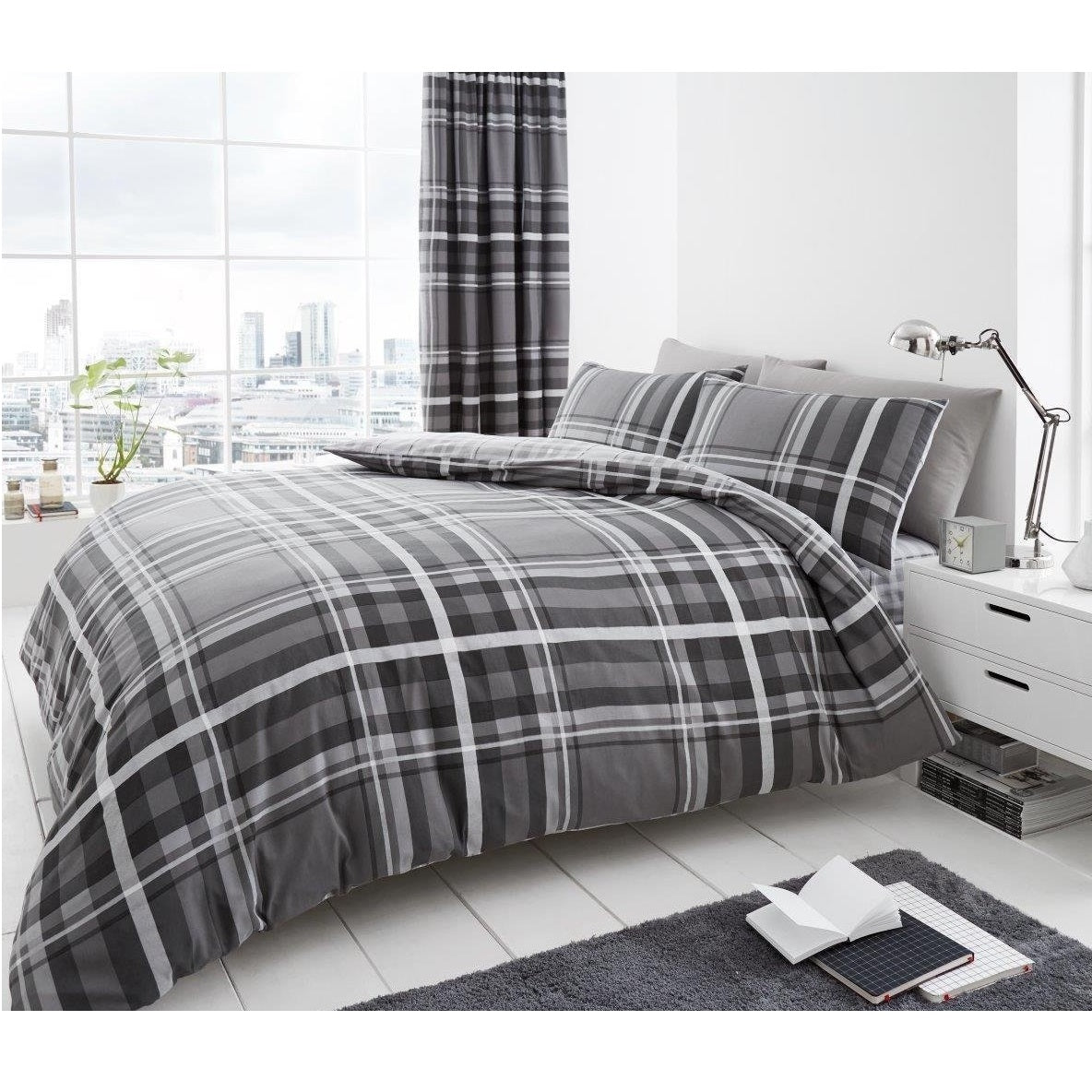 Newton Check Duvet Cover Set, Double, Grey