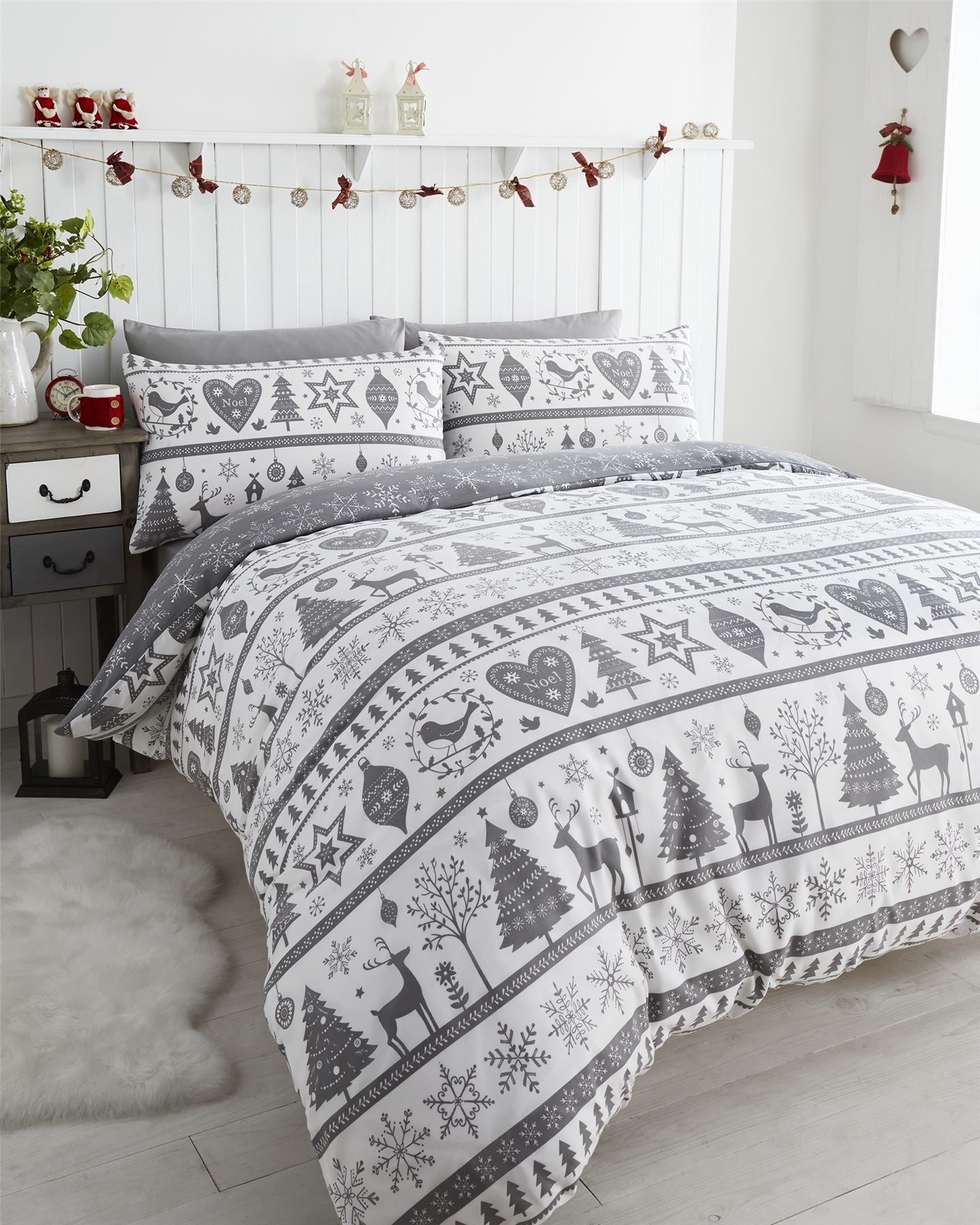 Grey Luxury Reversible Noel King Duvet Cover Set