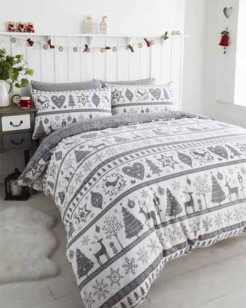 Grey Luxury Reversible Noel King Duvet Cover Set