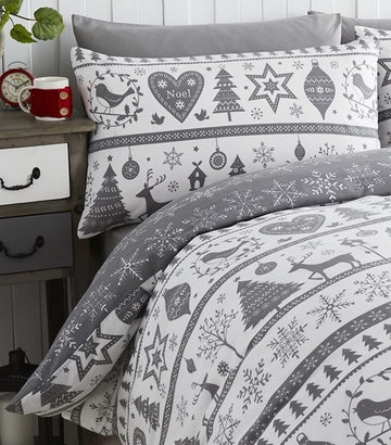 Grey Luxury Reversible Noel King Duvet Cover Set