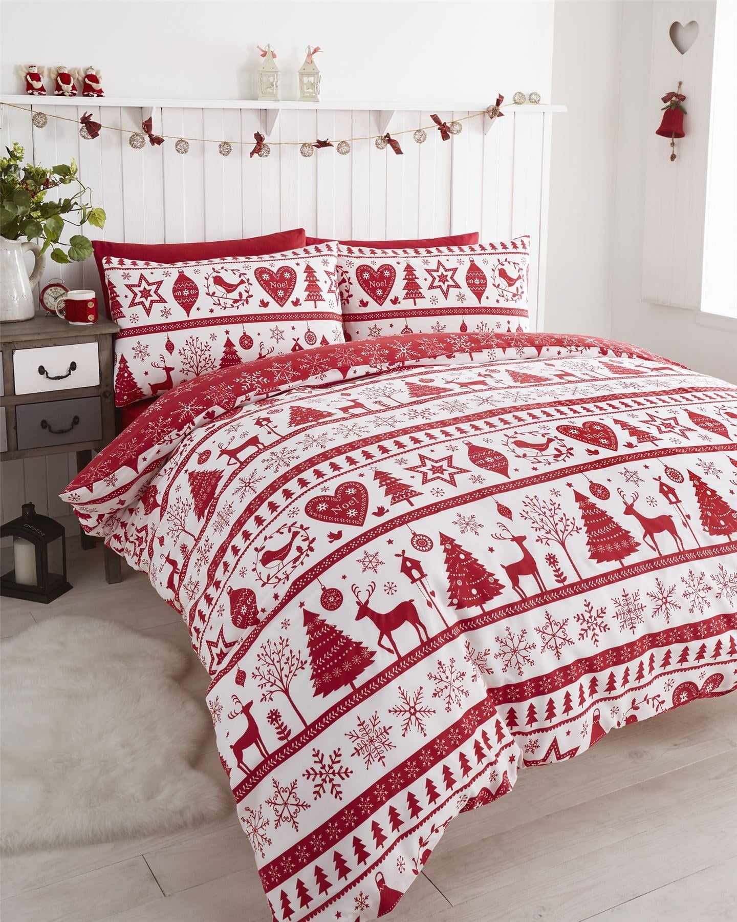 Red Luxury Reversible Noel Double Duvet Cover Set