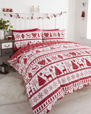 Red Luxury Reversible Noel Super King Duvet Cover Set