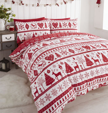 Red Luxury Reversible Noel Double Duvet Cover Set