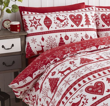 Red Luxury Reversible Noel Double Duvet Cover Set
