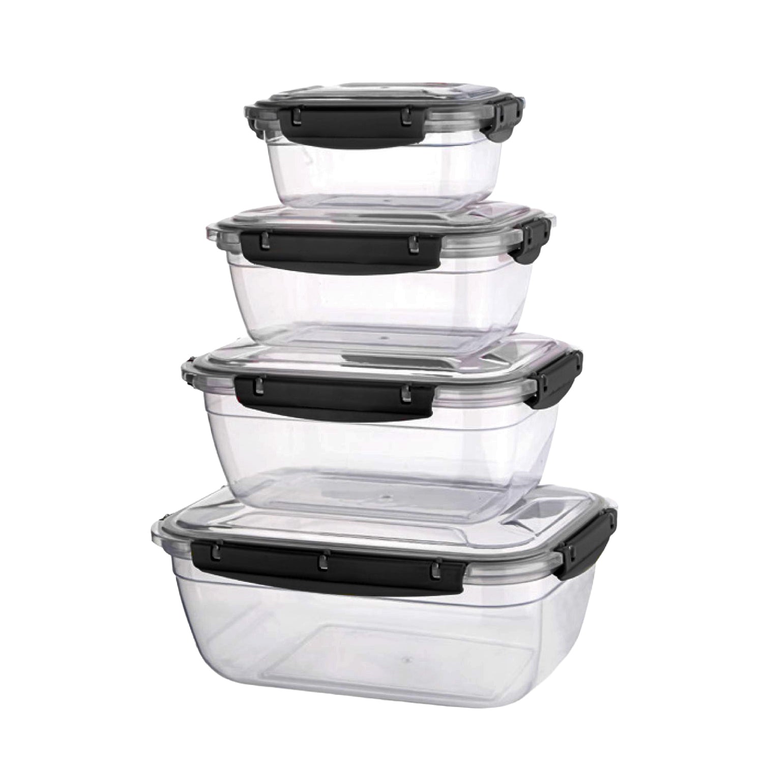 4Pcs Rectangular Leak Proof Food Storage Container Set Black