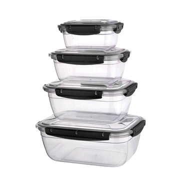 4Pcs Rectangular Leak Proof Food Storage Container Set Black