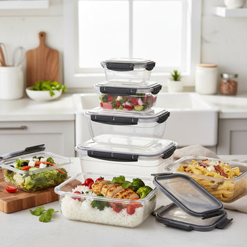 4Pcs Rectangular Leak Proof Food Storage Container Set Black