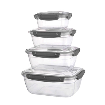 4Pcs Rectangular Leak Proof Food Storage Container Set Grey
