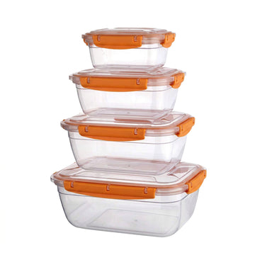 4Pcs Rectangular Leak Proof Food Storage Container Set Orange
