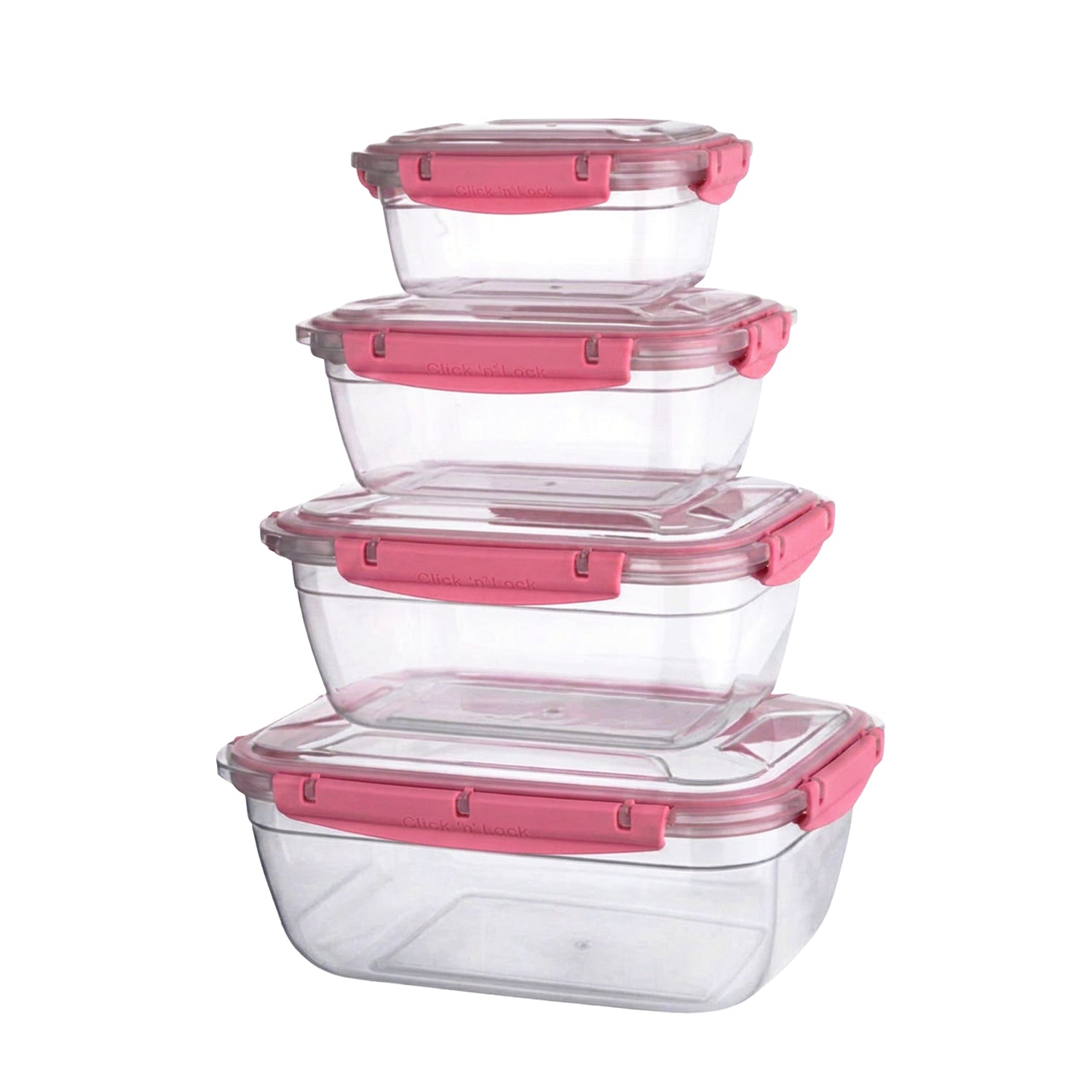 4Pcs Rectangular Leak Proof Food Storage Container Set Pink