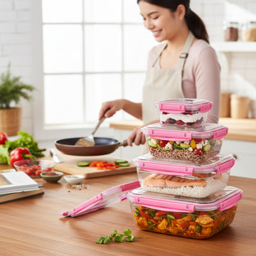 4Pcs Rectangular Leak Proof Food Storage Container Set Pink